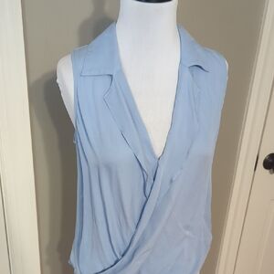 L'AGENCE Sky Blue Draped Sleeveless Blouse